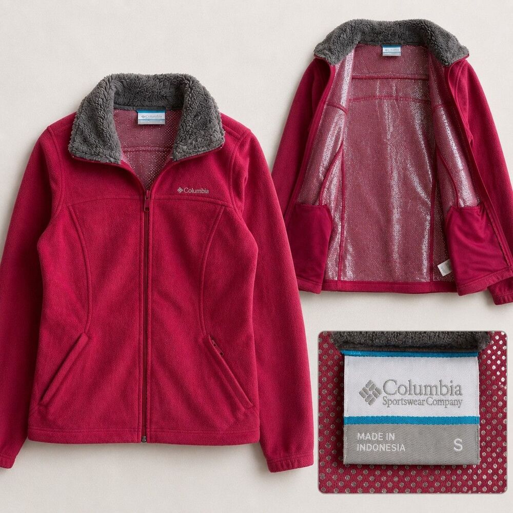 Columbia Fleece Omni-Heat Jacket Women’s Small Pink Zip Pockets Sherpa Collar